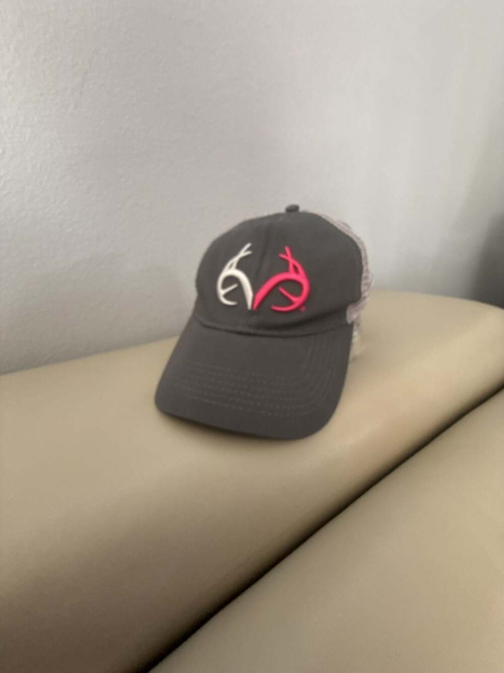 Realtree Snapback Trucker Hat Gray Pink Antler Logo Adjustable